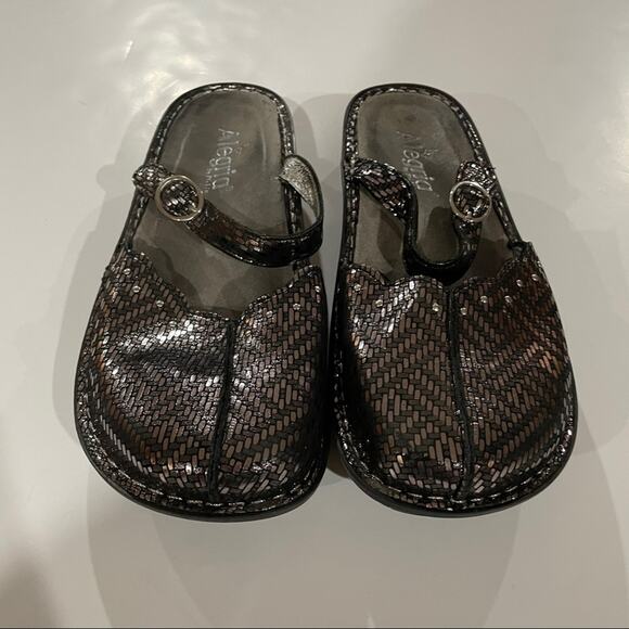 Alegria Tuscany Pewter‎ Dazzler Metallic Mary Jane Mules Size 38 - Picture 2 of 9